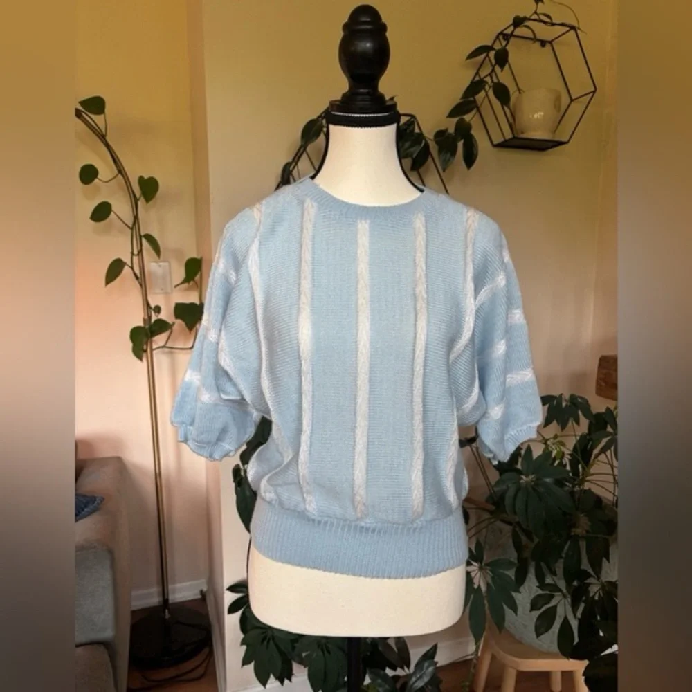 Vintage Blue and White knit top - Picture 1 of 8